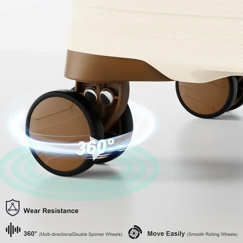 Miniatura 7 de Joyway Maleta de mano extensible de 20 pulgadas con rueda giratoria, juego de equipaje de carcasa dura de 4 piezas con bloqueo TSA (blanco marrón)