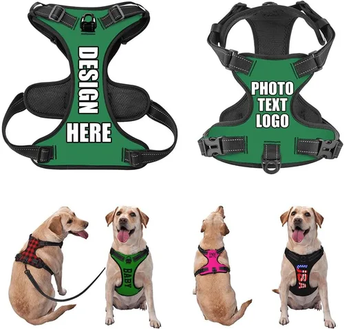 Miniatura 44 de Arnés para perro personalizado con nombre y número de teléfono, chaleco personalizado para perro, arnés reflectante ajustable para mascotas, beige, S