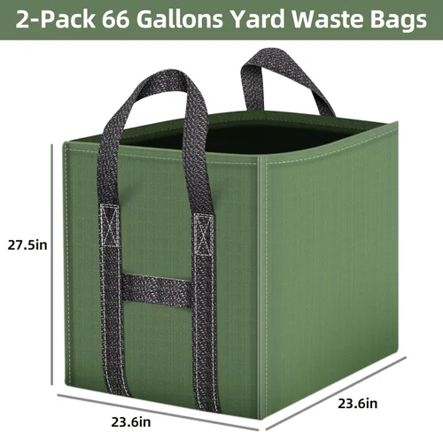 Miniatura 2 de Paquete de 2 bolsas de basura reutilizables de 66 galones, bolsa plegable de alta resistencia para hojas de jardín, bolsas de basura, contenedor