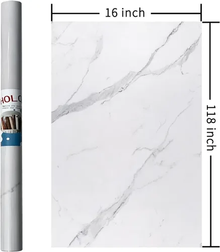 Miniatura 9 de Papel de contacto de mármol para encimeras y armarios de 16 x 118 pulgadas, papel tapiz de mármol brillante despegar y pegar para encimeras