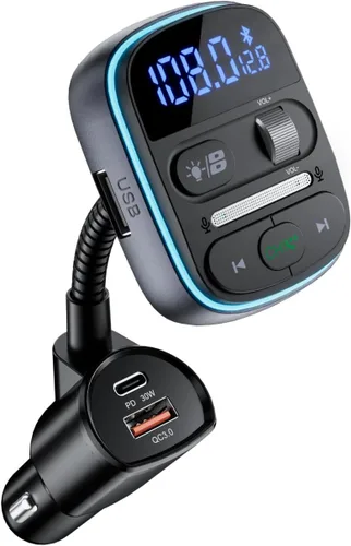 LENCENT Transmisor FM Bluetooth PD 30W, adaptador Bluetooth para automóvil con cargador rápido QC3.0, música bajo de alta fidelidad, receptor de