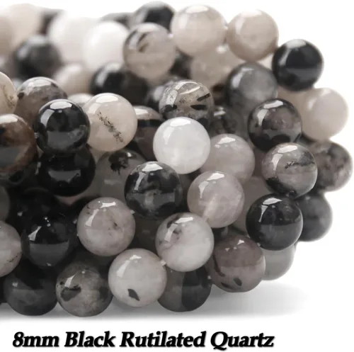 Miniatura 4 de 70 piezas de piedras preciosas curativas naturales de 8mm, piedra energética de cuarzo rutilado negro, cuentas sueltas redondas, cuentas de cristal