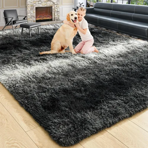 Miniatura 10 de Noahas - Alfombra suave y afelpada para habitación de niña y sala de estar, colorida, decoración para guardería, teñido anudado arcoíris, azul