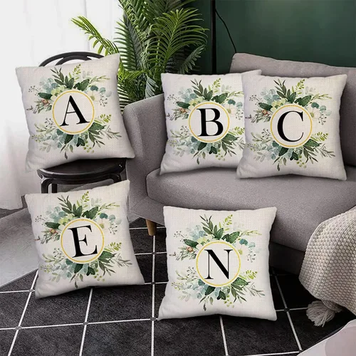 Miniatura 3 de Snycler Fundas de almohada con monograma de letra L, floral, 18 x 18 pulgadas, almohadas de primavera verdes, fundas decorativas de verano, Estilo L