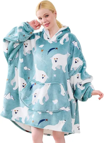 Miniatura 27 de Moinlizy - Sudadera con capucha tipo manta extragrande, portátil con capucha y bolsillo, de grueso sherpa, para mujeres y hombres adultos
