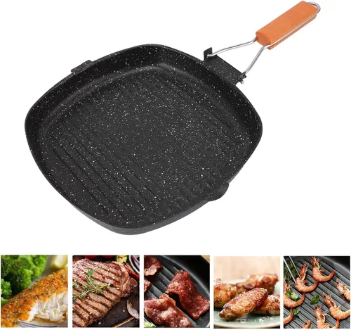 Miniatura 4 de Sartén de acero al carbono, sartén antiadherente con mango de haya plegable, sartén dividida reutilizable, sartén de ahorro de energía para el hogar