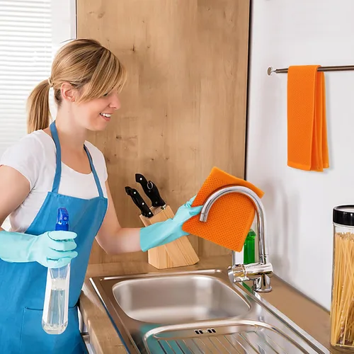 Miniatura 160 de Kitinjoy - Paños de cocina de 100 % algodón, tela de tejido gofrado, paño de limpieza ultrasuave, absorbente y de secado rápido. Beige