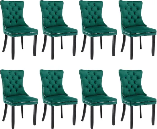 Miniatura 158 de SoarFlash Juego de 2 sillas de comedor de tela de lino, sillas de comedor tapizadas con ribete de cabeza de clavo y patas de madera de color claro