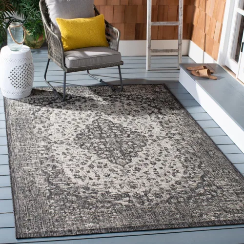 Miniatura 21 de SAFAVIEH Alfombra lavable para exteriores, colección Courtyard de 2.3 x 6.7 pies, color verde azulado y crema, no desprende pelusa y es fácil