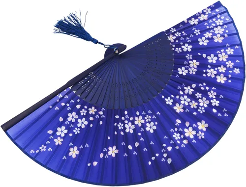 Miniatura 3 de Abanico plegable de seda y bambú, 8.27 pulgadas (21 cm), estilo retro, vintage, elegante y encantador, chino/japonés, regalo para mujeres y niñas