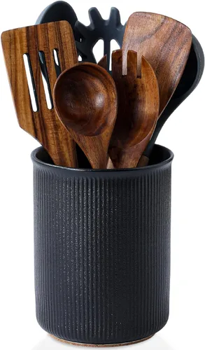 Miniatura 27 de LoeJan Soporte para Utensilios de 3 Compartimentos, Recipiente para Utensilios Extra Grande, Organizador de Utensilios de Cerámica Estable, Juego