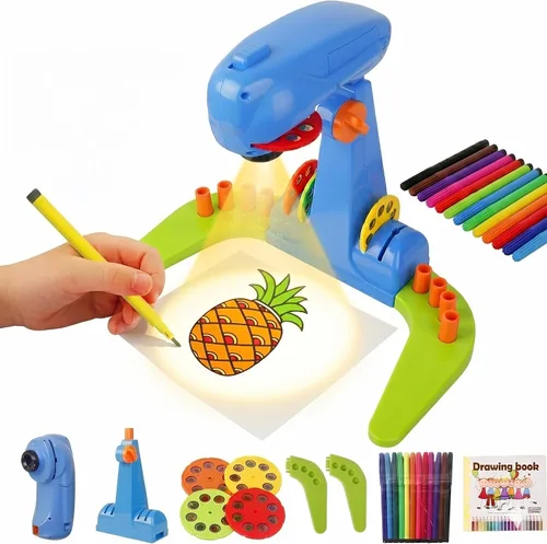 Proyección de Dibujo para Niños, Proyector Inteligente de Bocetos de Arte, con 32 Patrones de Dibujos Animados Deslizables y 12 Pinceles de Color,