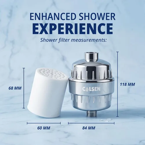Miniatura 9 de COLSEN Filtro de ducha de repuesto – Suavizador de agua de baño universal para tina, sistema de filtración de 15 etapas, purificador de mano