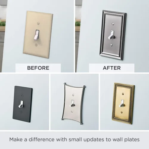 Miniatura 2 de Franklin Brass Paisley (3-Pack) Cubiertas de salida Latón antiguo pulido Placa de pared de 1 banda Placas de interruptor dúplex únicas de protección