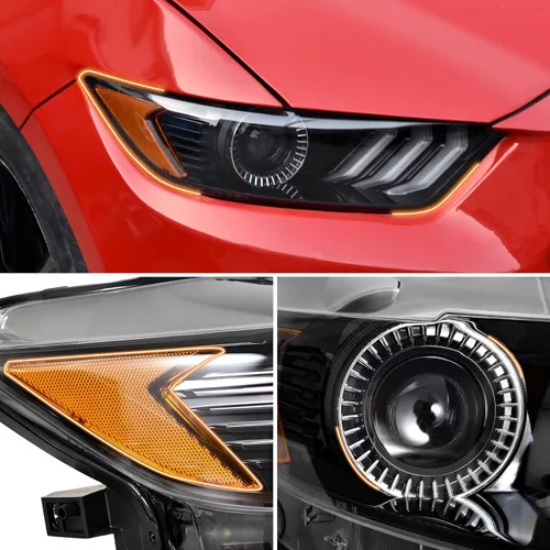 Miniatura 4 de Conjunto de faros delanteros para Ford Mustang 2015-2017, carcasa negra, lente transparente, repuesto para Ford Mustang 2015 2016 2017