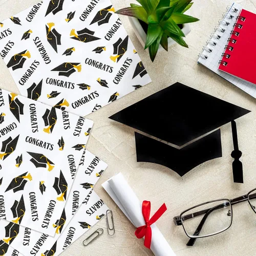 Miniatura 6 de Whaline Servilletas de papel para fiesta de graduación 2026 de 6.5 x 6.5 pulgadas, servilletas desechables blancas y negras, tapas