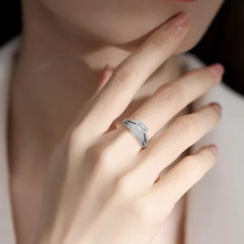Miniatura 4 de Anillo cuadrado de diamantes de imitación para mujer anillo de compromiso con circonita cúbica joyería elegante Plata Esterlina Silicona