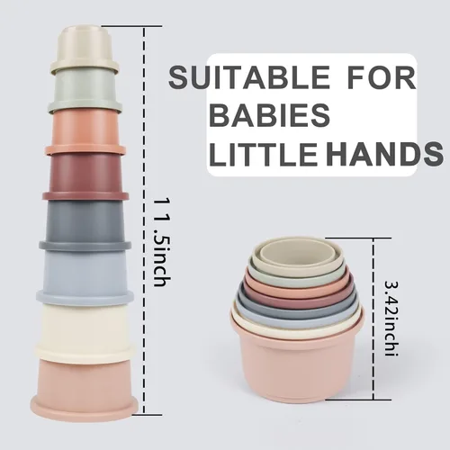 Miniatura 8 de Vasos apilables para bebés, juguete de baño Montessori para niños pequeños de 1 a 3 años, 8 vasos apilables con números para bebés de 6 a 12 meses