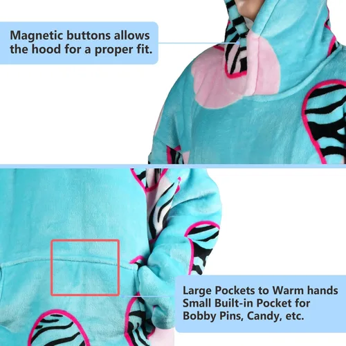 Miniatura 5 de Solaris Zebra - Sudadera con capucha estilo manta para niños con diseño con temática de amor, acogedora y cálida de forro polar Sherpa, para Corazón
