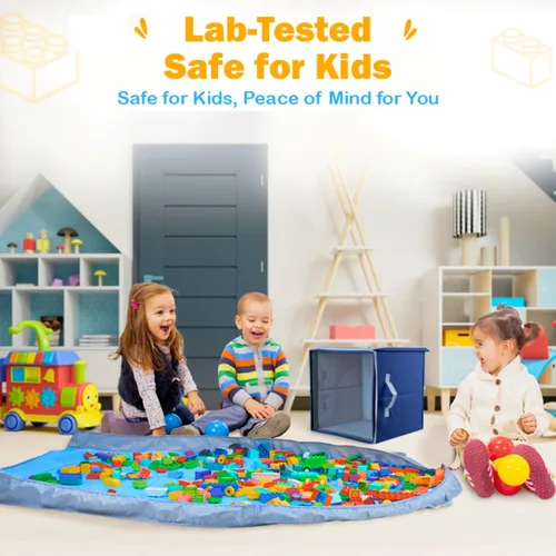 Miniatura 3 de SAM AND MABEL Organizador de almacenamiento de juguetes con tapete de juego para niños, caja de almacenamiento de 13 x 13 x 13 pulgadas, cestas Azul