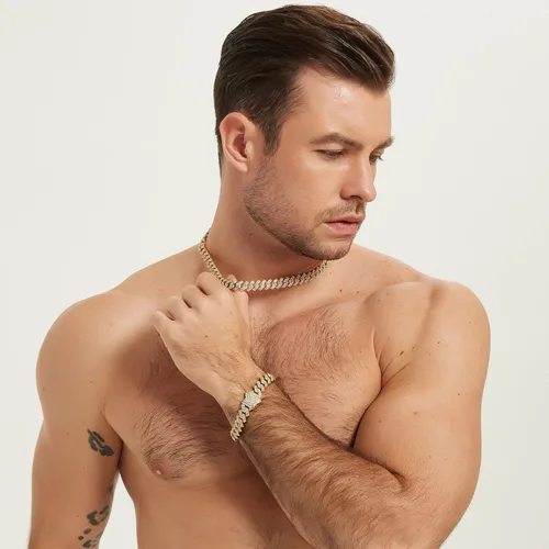 Miniatura 7 de Saintda Cadena de eslabones cubanos para hombre, diseño de Miami, cadena de diamantes brillantes, joyería de hip hop con caja de regalo para mujer