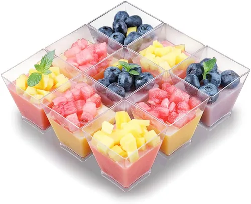 Miniatura 6 de Jnnzzggu 50 piezas de tazas de postre cuadradas de plástico mini, tazas de aperitivo de parfait de 3.5 oz de plástico transparente para postres