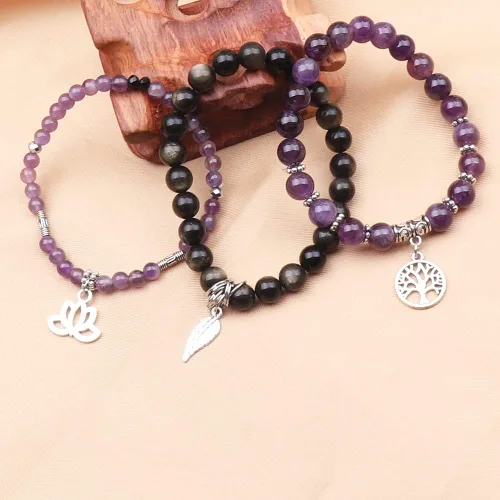 Miniatura 3 de UEUC - Pulseras Reiki, apilables, de piedras curativas, cristales, con dije del árbol de la vida, yoga y hoja de loto, contra la ansiedad