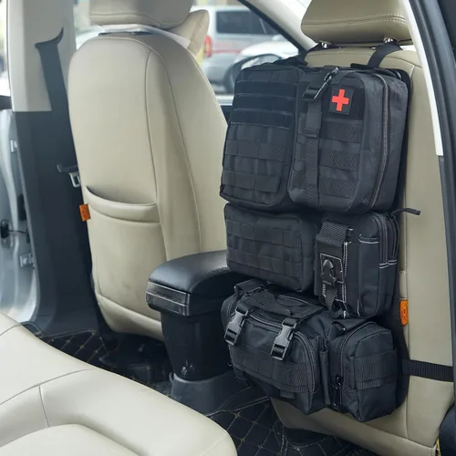 Miniatura 4 de Organizador táctico universal para respaldo de asiento, panel Molle para vehículo, bolsa de almacenamiento con 5 bolsas Molle desmontables