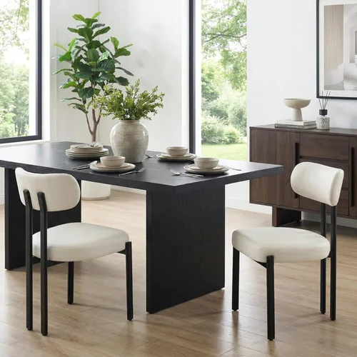 Miniatura 11 de Ya-Home Juego de 2 sillas de comedor modernas, sillas de comedor tapizadas de lino con respaldo curvado, patas de metal negro, sillas laterales