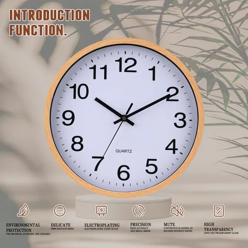 Miniatura 4 de Reloj de pared de 12 pulgadas con marco de madera, cubierta de vidrio, sin tictac, con números, de cuarzo, diseño moderno de cuarzo, decorativo