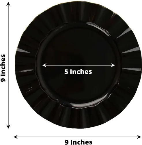 Miniatura 108 de Tableclothsfactory Paquete de 10 platos redondos de plástico negro de 6 pulgadas para ensalada de postre, platos desechables con borde ondulado