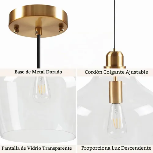Miniatura 7 de INK+IVY Auburn - Iluminación colgante para comedor, luces industriales de cocina, lámpara colgante con forma de campana de vidrio soplado a mano