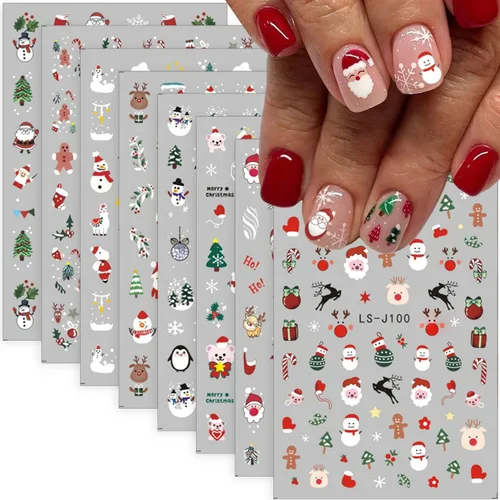 Miniatura 10 de Calcomanías de arte de uñas de Navidad 5D en relieve autoadhesivas para arte de uñas, lindos gnomos de Papá Noel, muñeco de nieve, árbol de Navidad