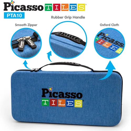 Miniatura 3 de PicassoTiles Paquete de 60 azulejos magnéticos + estuche de transporte: juego educativo STEAM para niños, incluye organizador de almacenamiento
