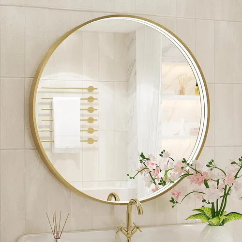 Miniatura 12 de Espejo de baño LED de 24x32 pulgadas con luces, espejo LED con marco de metal negro para baño, 3 colores y luz regulable sin escalones montada