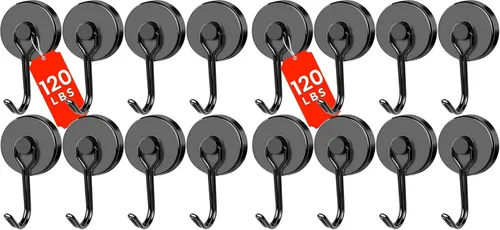 Miniatura 8 de DIYMAG - Ganchos magnéticos negros, imanes de 18 kg de alta resistencia, 2026, esenciales para cruceros, cabinas, con gancho de metal para colgar