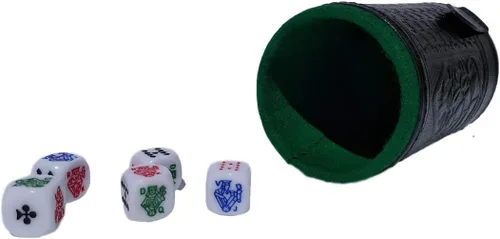 Miniatura 2 de marquez Juego de dados de póquer de copa con forro de cuero (cubilete)... Negro