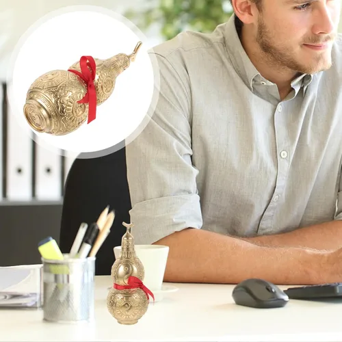 Miniatura 6 de Garneck Adorno de calabaza de cobre, estatua decorativa de Feng Shui Wu Lou para mesa de oficina en casa, símbolo de prosperidad y riqueza