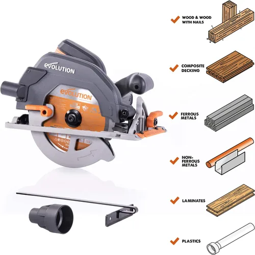 Miniatura 2 de Evolution Power Tools R185CCS Sierra circular de corte multimaterial TCT de 7-1/4 pulgadas, 7-1/4 pulgadas, naranja