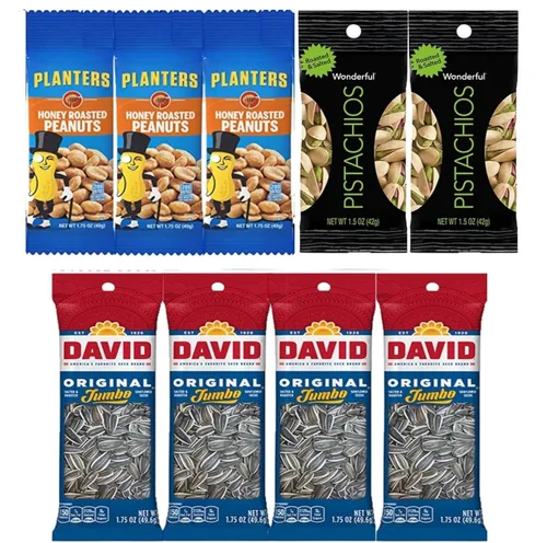 Miniatura 4 de Paquetes Individuales de Nueces - Aperitivos Saludables para Adultos que Incluyen Almendras Crudas, Pistachos con Cáscara, Semillas de Girasol