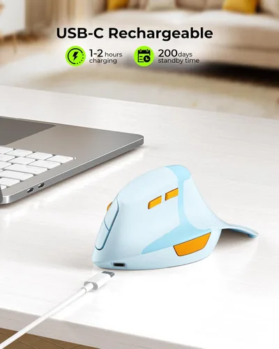 Miniatura 8 de Seenda MOE302 - Mouse ergonómico vertical con reposamanos, mouse inalámbrico recargable para aliviar el dolor de muñeca, acceso directo de Azul