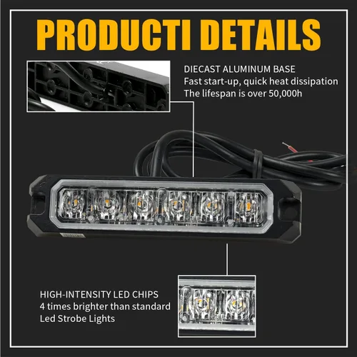 Miniatura 4 de Purishion - Luz estroboscópica con 6 luces LED color ámbar, impermeable, para barra de precaución, 10 patrones intermitentes, apto para automóvil