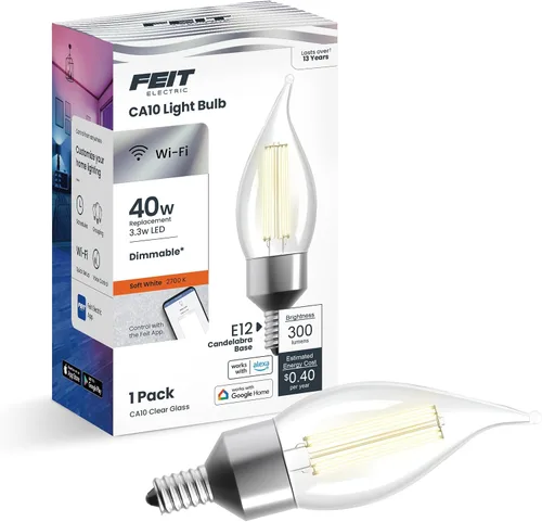 Feit Electric CFC40/927CA/FIL/AG Bombilla LED inteligente, WiFi, regulable, no requiere concentrador, compatible con Alexa o Google Assistant,
