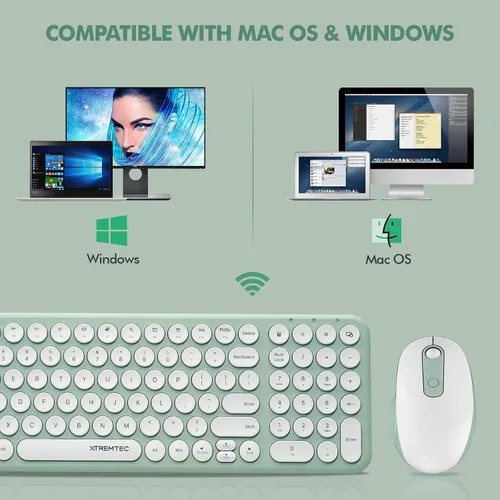 Miniatura 5 de Combo de teclado y mouse inalámbricos, 2.4 GHz, silencioso, delgado, lindo, redondo, tamaño compacto, color verde, Kawaii, juego de teclado y mouse