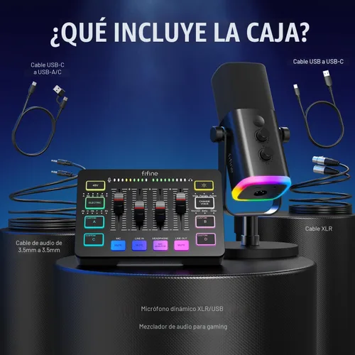 Miniatura 9 de Paquete de equipo de juego FIFINE, set de micrófono de juego dinámico XLR/USB con mezclador de audio para streaming para grabación de podcast, video