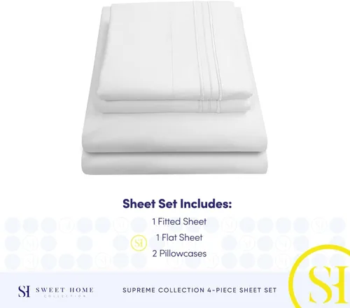 Miniatura 4 de Juego de sábanas extrasuaves de tamaño king, ropa de cama transpirable y lujosa con correas elásticas integradas para las esquinas, colección Blanco