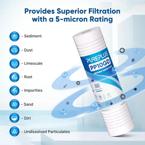 Miniatura 6 de PUREPLUS Filtro de agua para el hogar de sedimentos ranurados de 10 x 2.5 pulgadas, cartucho de repuesto para prefiltro RO de 10 pulgadas y carcasa