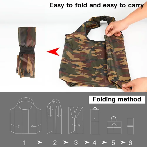 Miniatura 4 de Aricsen Paquete de 10 bolsas de compras reutilizables de camuflaje de 15 x 4.5 x 15 pulgadas con asas a granel, plegables extragrandes resistentes