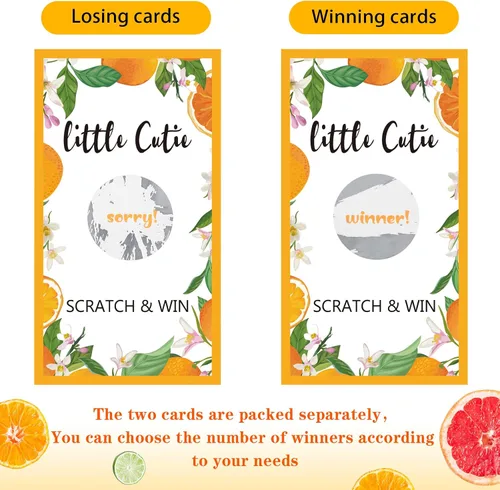 Miniatura 2 de Minatee Paquete de 60 tarjetas para rascar Little Cutie Little Cutie Baby Shower Games Orange Theme Tarjetas raspar para Little Cutie Baby Shower
