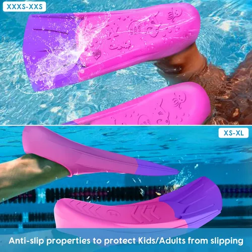 Miniatura 5 de Gintenco Aletas de natación para niños, aletas de entrenamiento de natación para natación, aletas de tamaño de viaje con bolsa de malla, aletas